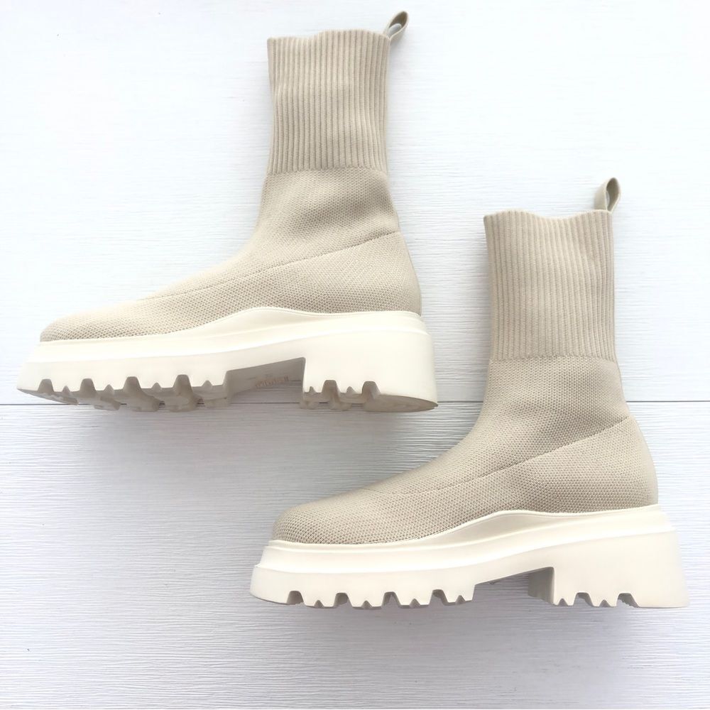 RAYE REVOLVE Platform Sock Boot Chunky Dolman Lug Sole Knit Ankle in Natural 6